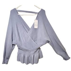 Zesica Sweater Womens Size XL Blue Gray Long Sleeve Pullover V Neck Peplum NWT